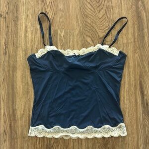 Lioness Navy Blue Lace Trim Cami Top